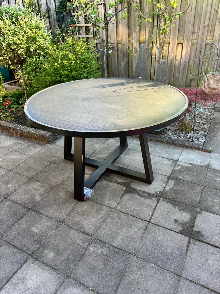 Ronde eettafel, diameter 130cm, met stalen rand, Ophalen, Gebruikt, 100 tot 150 cm, Rond