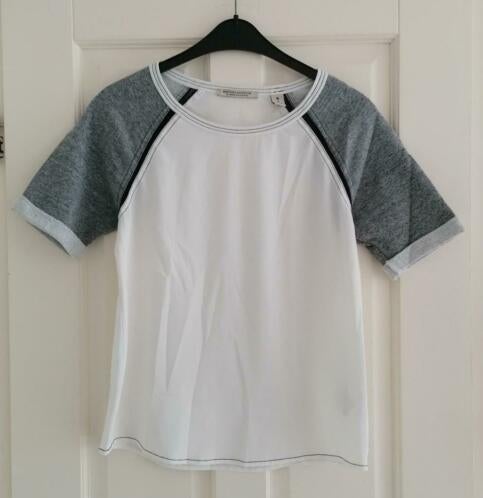 Maison Scotch shirt wit voile + grijze sweater mouw S 34806, ., Wit, Zo goed als nieuw, Korte mouw