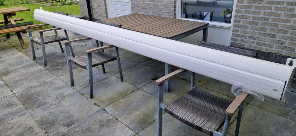 Zonnescherm knikarm 4,5 meter electrisch bediening, Tuin en Terras, Gebruikt, 450 cm of meer, Elektrisch, Ophalen of Verzenden