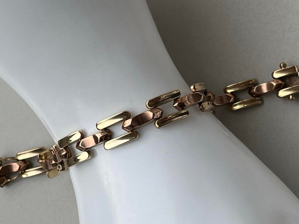 Gouden schakel armband geel en rosé goud 8 CT, Verzenden, Zo goed als nieuw, Goud, Goud