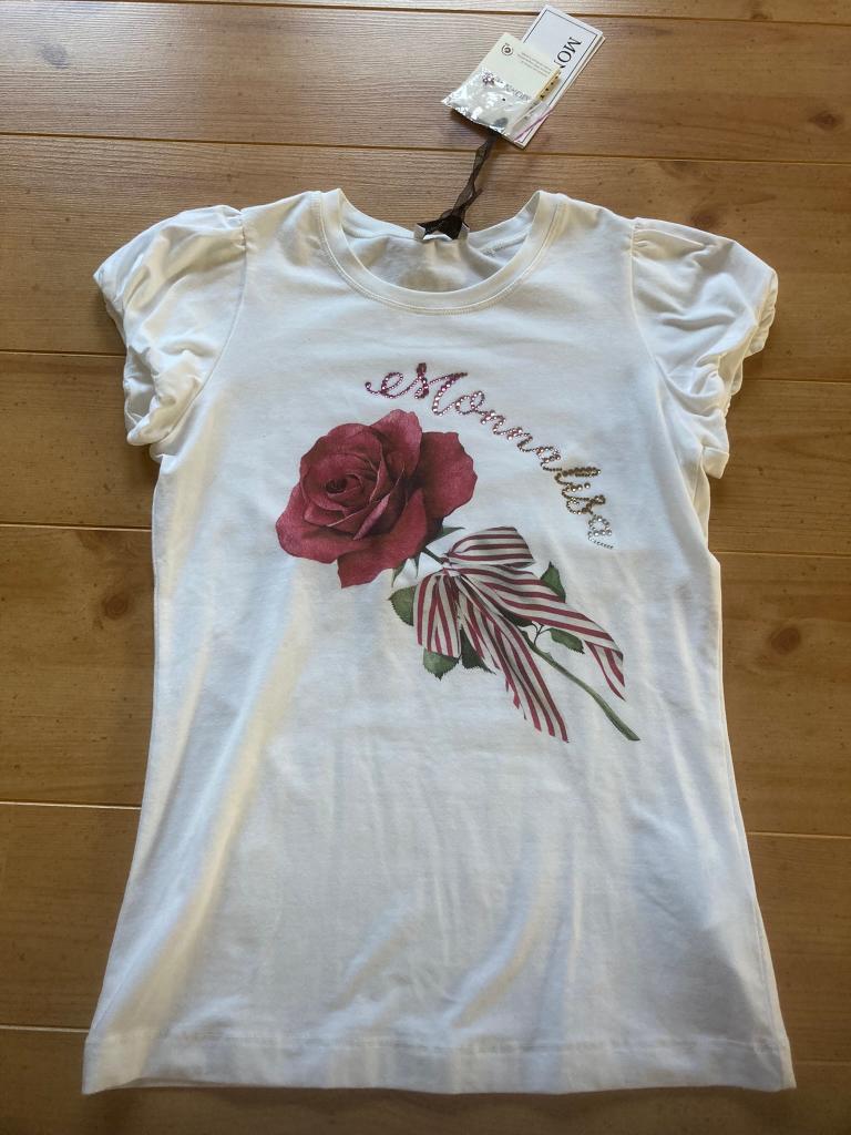 Monnalisa shirt ecru met roos en pofmouwen maat 152 12 jr!, Kinderen en Baby's, Kinderkleding | Maat 152, Zo goed als nieuw, Meisje