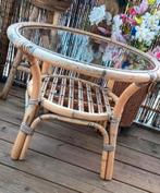 Rotan tafeltje met glazen plaat, Ophalen of Verzenden, Rond, Minder dan 55 cm, 45 tot 60 cm