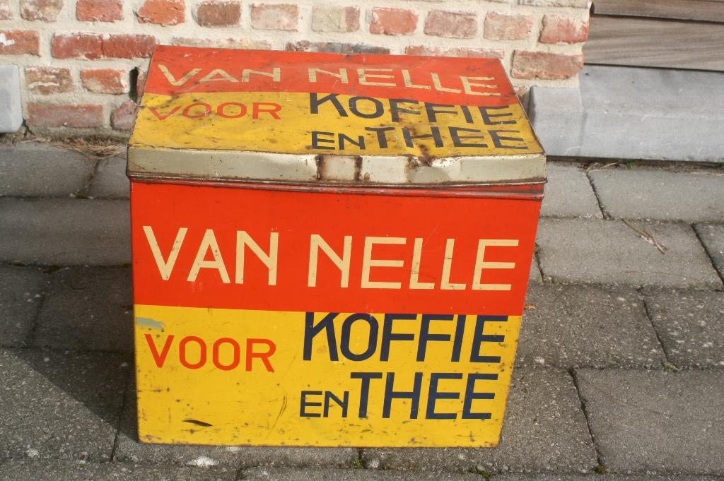 Oud groot blik Van Nelle voor koffie en thee, Verzamelen, Blikken, Ophalen of Verzenden, Gebruikt, Koffie, Van Nelle