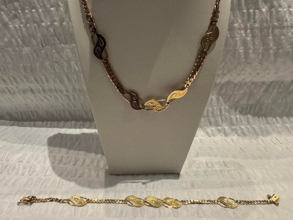 18K gouden ketting + armband (22g) – handgemaakt luxe set, Ophalen, Zo goed als nieuw, Goud