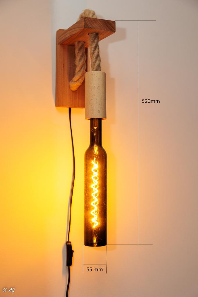Wandlamp met wijnfles lamp, Ophalen of Verzenden, Nieuw, Hout