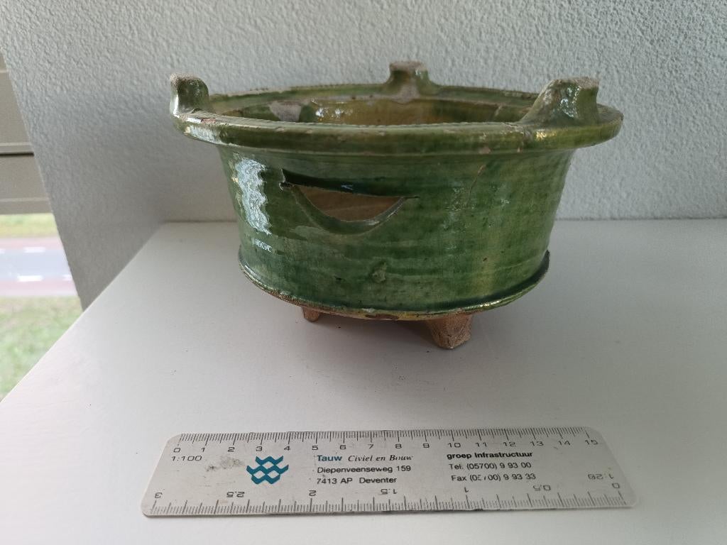 Oude aardewerk Friese komfoor groen geel glazuur, Antiek en Kunst, Antiek | Keramiek en Aardewerk, Ophalen of Verzenden