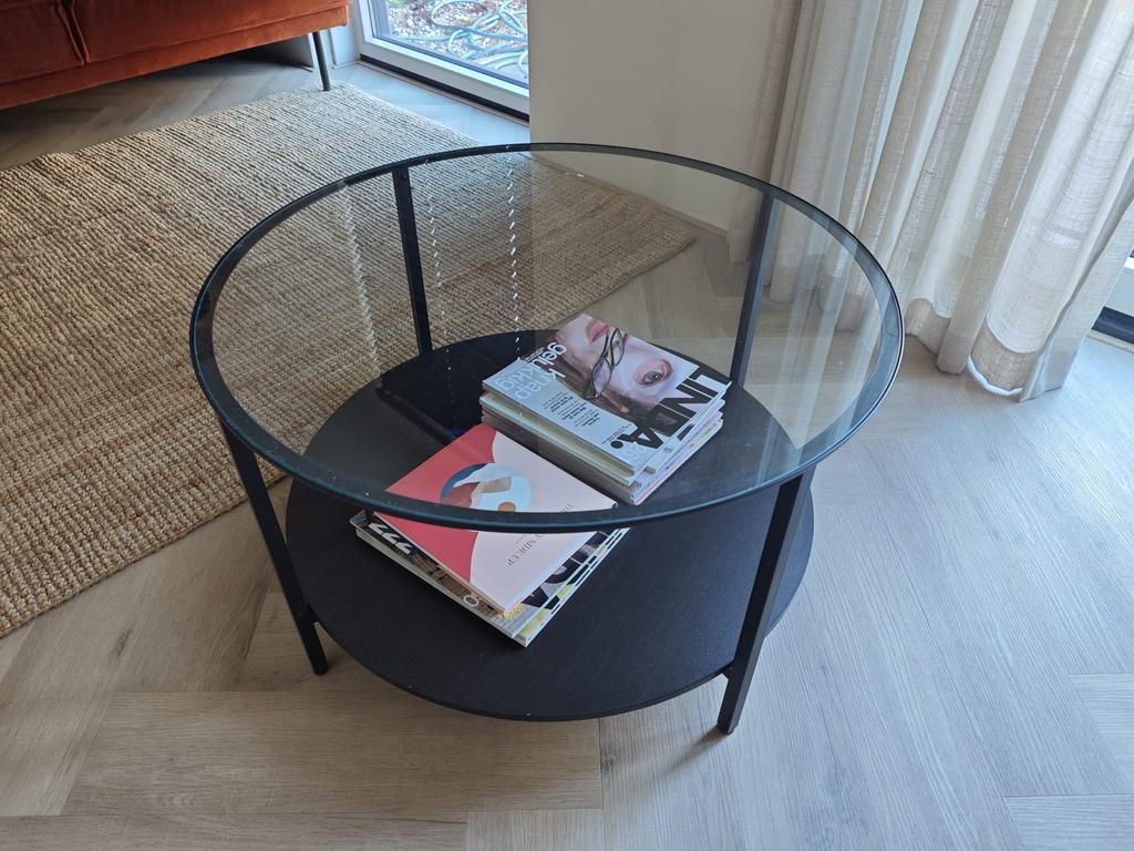 IKEA salontafel met glazen plaat - Gratis af te halen, Ophalen, Gebruikt, 100 tot 150 cm, Rond