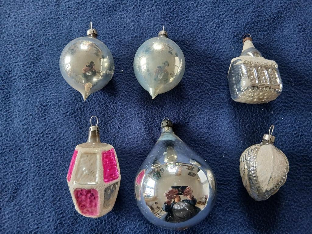 Zes antieke kerstballen, Diversen, Kerst, Ophalen of Verzenden
