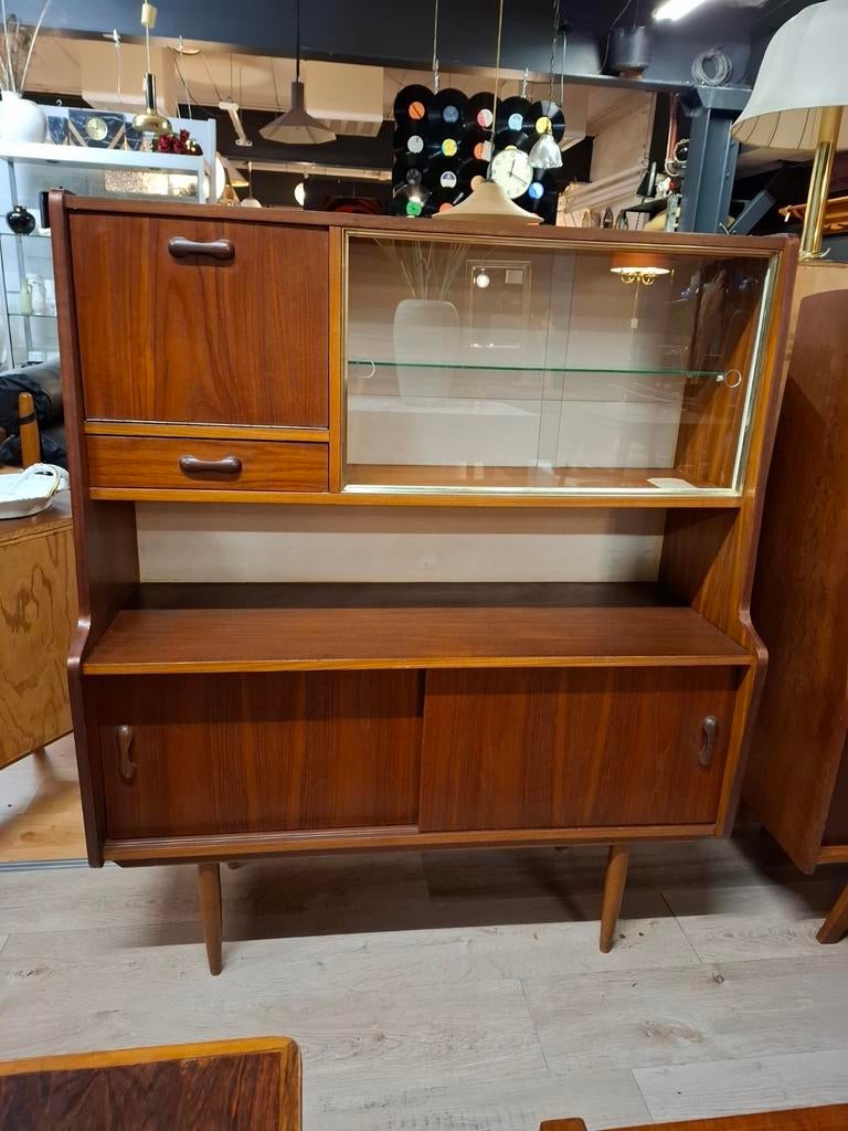 Vintage highboard wandkast teak kast wandmeubel, Ophalen, 100 tot 150 cm, 100 tot 150 cm, Onbekend