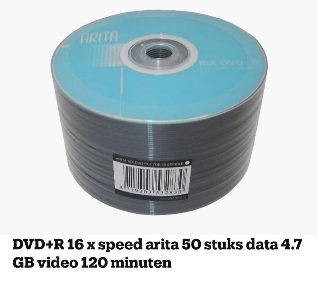 ARITA DVD+R 16x 4.7GB 120 min (50 stuks), Computers en Software, Beschrijfbare discs, Ophalen of Verzenden