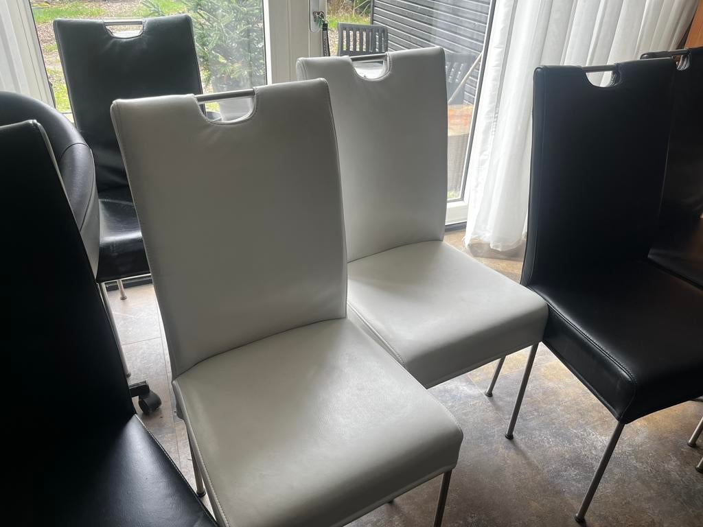 6 eetkamerstoelen, Ophalen, Gebruikt, Zwart, Leer