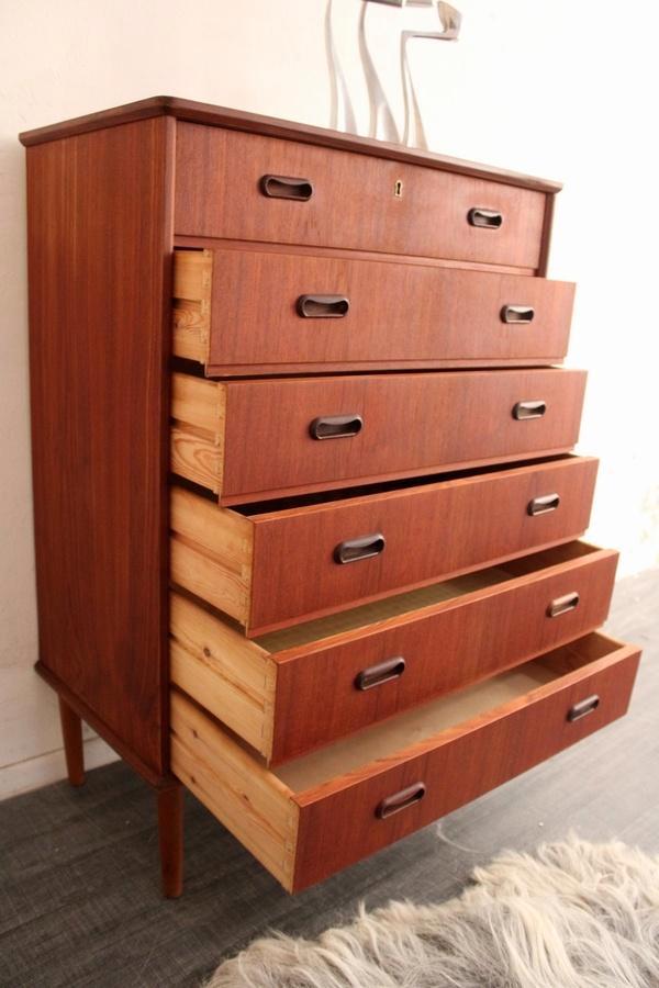 Vintage Deense ladekast jaren 60 in teak mid century design, Antiek en Kunst, Antiek | Meubels | Kasten, Ophalen of Verzenden