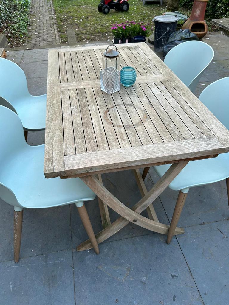 Teakhouten tuintafel 70 x 120 cm, Tuin en Terras, Tuintafels, Ophalen, Gebruikt, Rechthoekig, Teakhout
