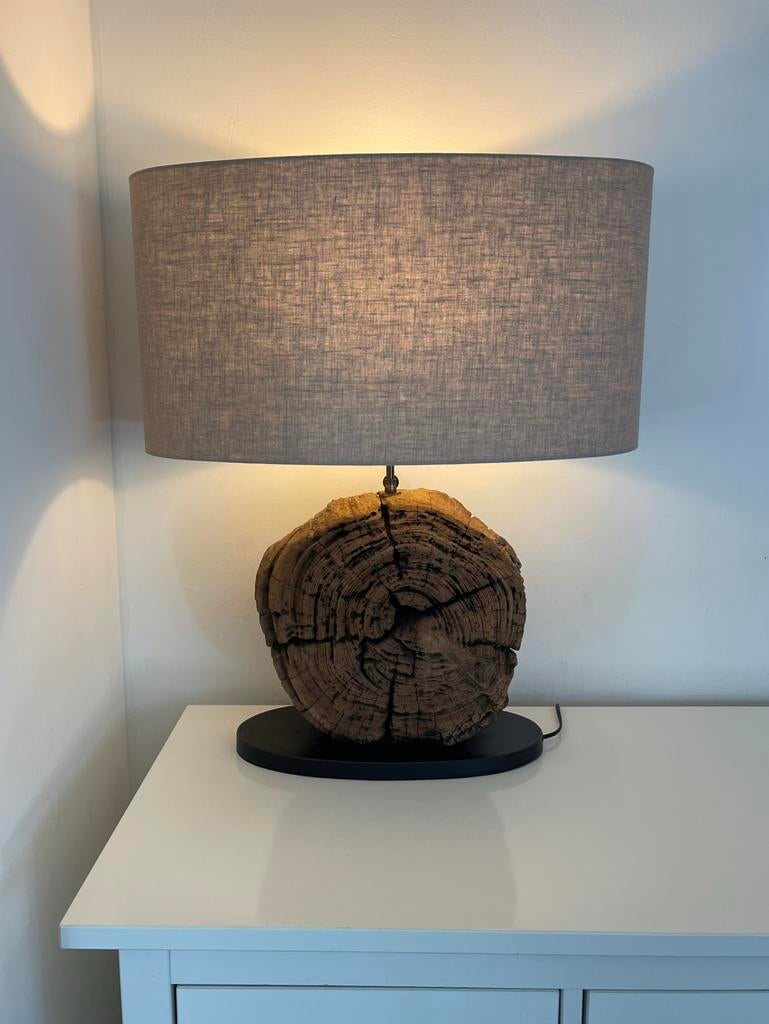 Light and living grote tafellamp hout met linnen kap, Huis en Inrichting, Lampen | Tafellampen, Ophalen, Zo goed als nieuw, Hout