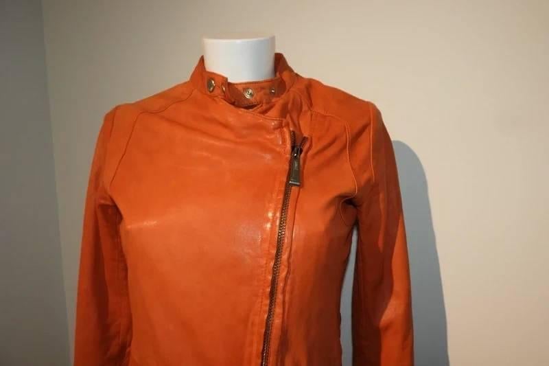Cavalli oranje leren jas jack mooie pasvorm Nette staat IT40, Verzenden, Oranje, Cavalli, Maat 34 (XS) of kleiner