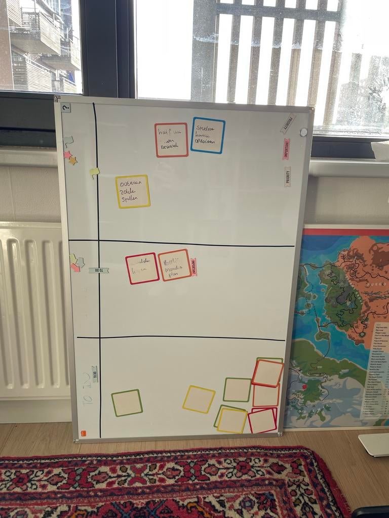 Whiteboard met magneet kaartjes, 90 x 60 cm, Ophalen, Gebruikt, Magneetbord