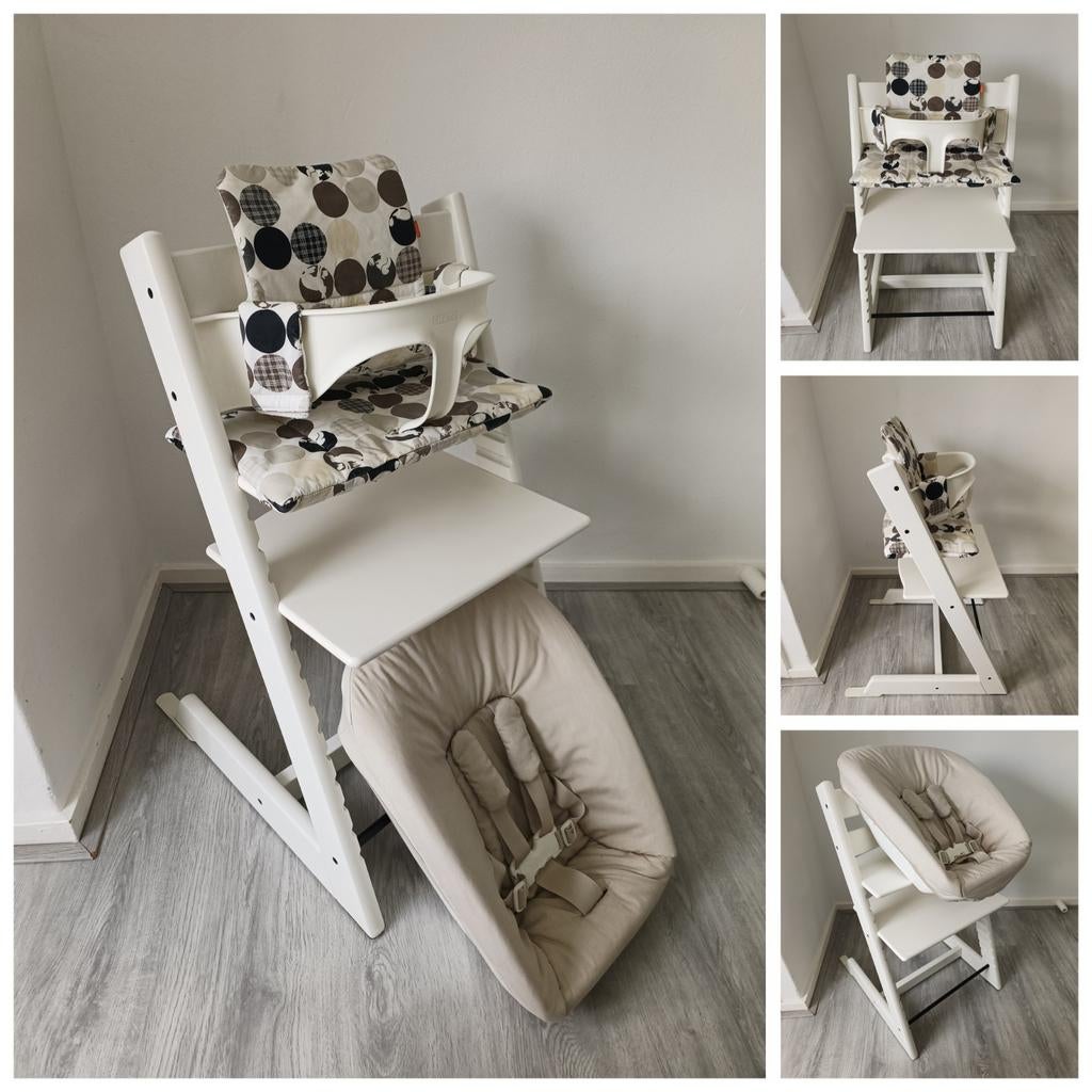 ZGAN! Stokke Tripp Trapp wit+babyset, newbornset evt. tray, Kinderen en Baby's, Kinderstoelen, Ophalen of Verzenden, Zo goed als nieuw