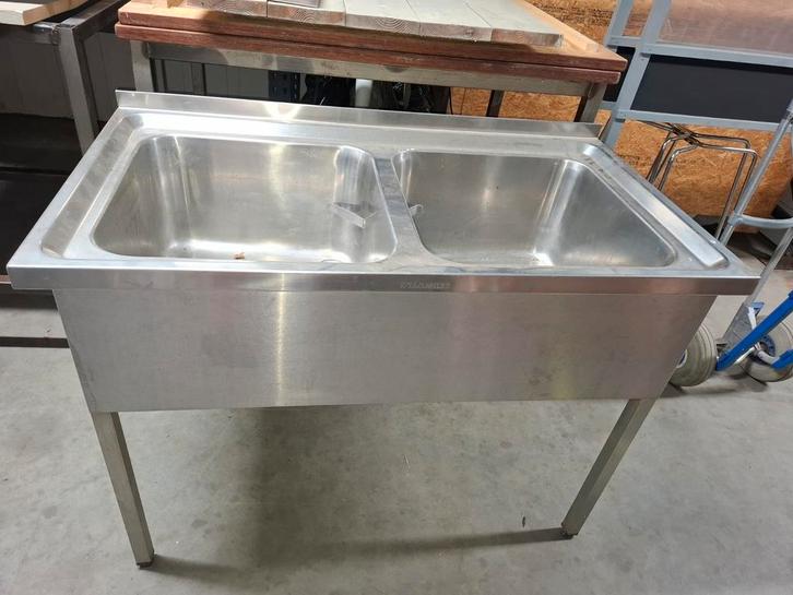RVS Spoelbak met 2 Bakken  2 tafels en 1warmhoudkastl, Zakelijke goederen, Horeca | Keukenapparatuur, RVS Meubilair, Gebruikt