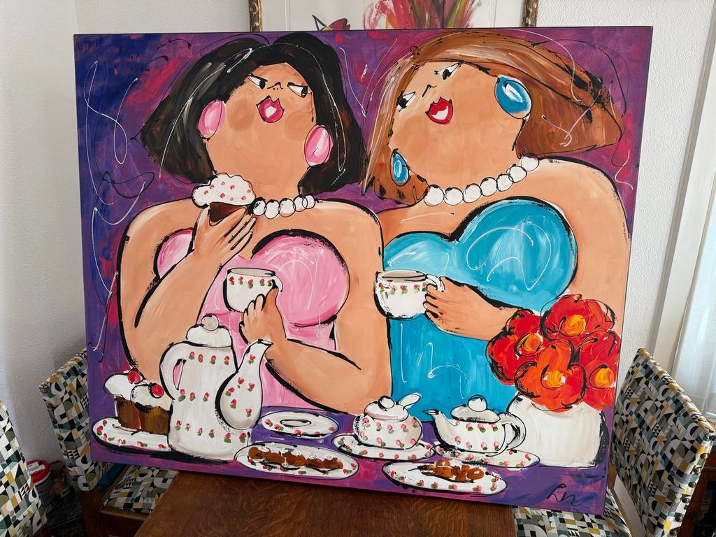 Dikke Dames, schilderij van Liz - 120x100 cm, Antiek en Kunst, Kunst | Schilderijen | Modern, Ophalen of Verzenden