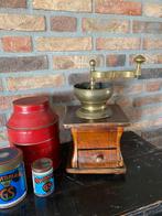 Brocante oude koffiemolen, hout/koper, groot model, Ophalen of Verzenden