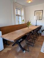 Massief design eikenhouten tafel + bench (10-12 pers), Ophalen, Eikenhout, 200 cm of meer, 50 tot 100 cm