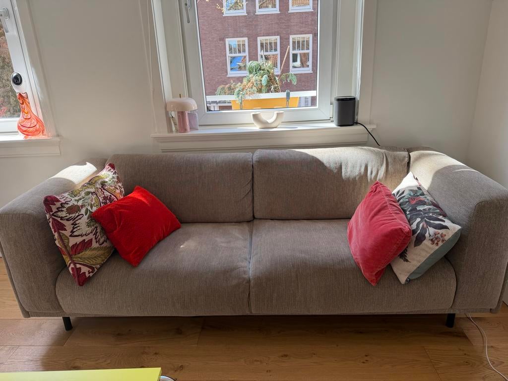 Scandinavische 3-zits bank bouclé beige modern design 220 cm, Ophalen, Gebruikt, Driepersoons, 75 tot 100 cm