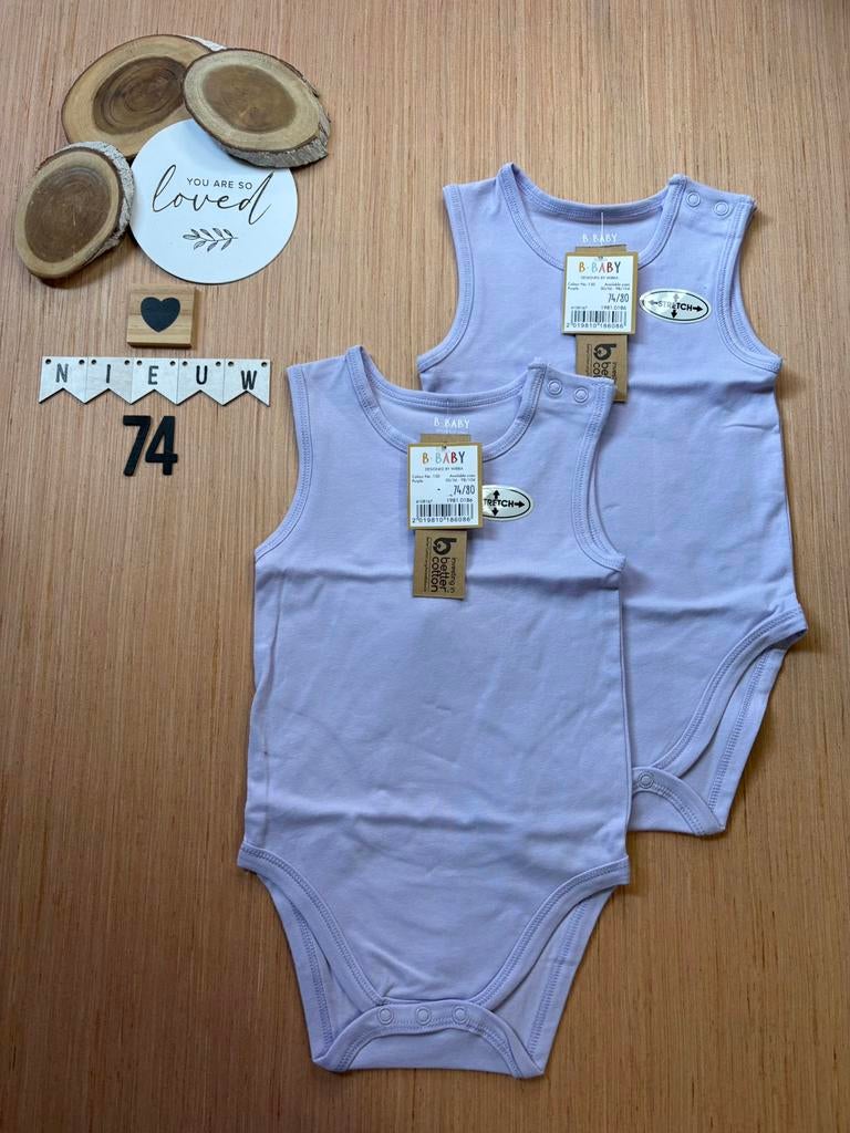 Baby girl 2x lila rompers zonder mouw wibra maat 74/80, Ophalen of Verzenden, Nieuw, Meisje, Nacht- of Onderkleding
