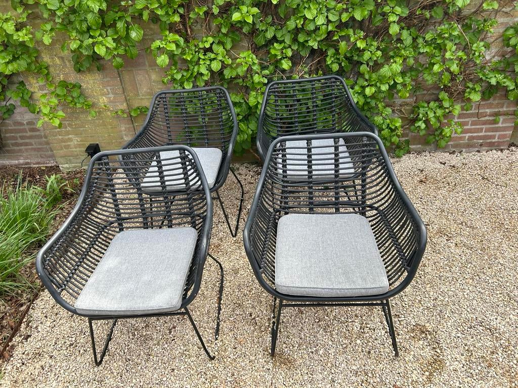 Tuinstoel Mason 4x zwart incl kussens, Ophalen, Zo goed als nieuw, Wicker