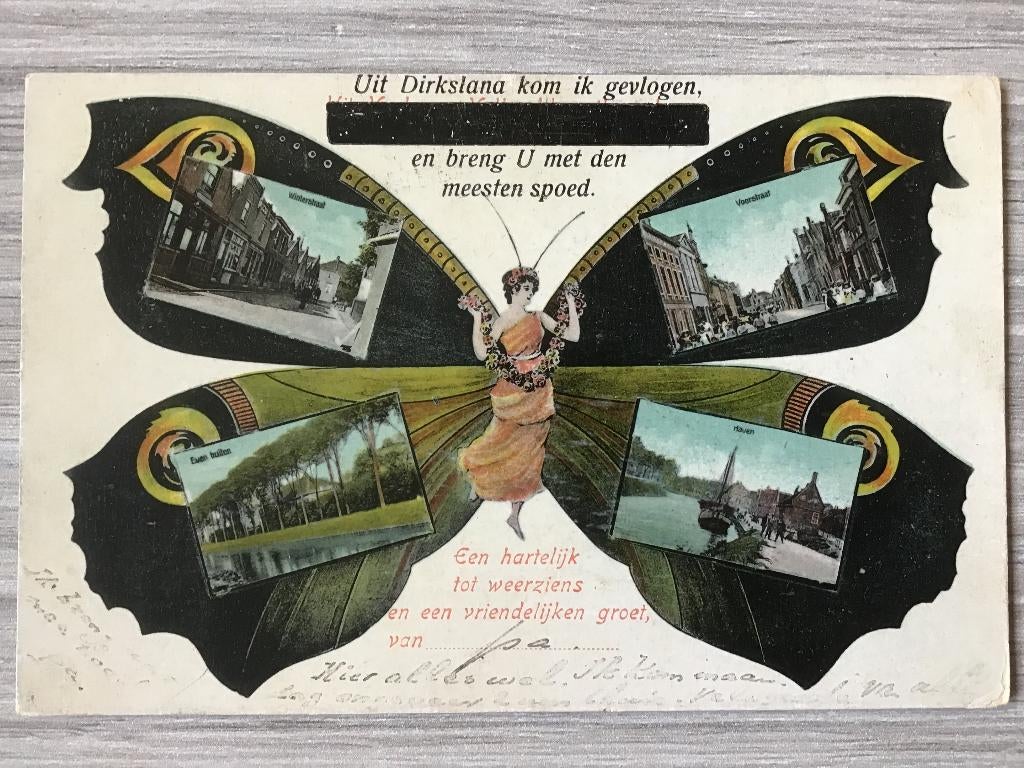 Dirksland Vlinder 1906, Verzenden, Voor 1920, Gelopen, Zuid-Holland