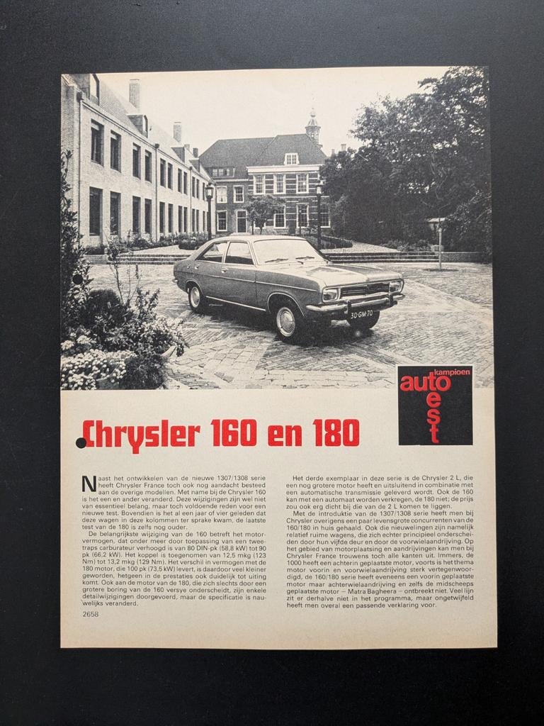 Autotest CHRYSLER 160 en 180 1975, Ophalen of Verzenden, Gelezen, Overige merken