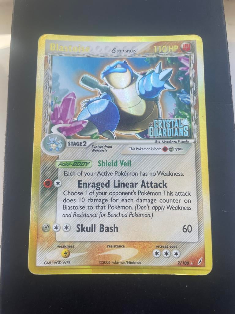 Blastoise Crystal Guardians 2/100 Stamped, Ophalen of Verzenden, Gebruikt, Losse kaart, Foil