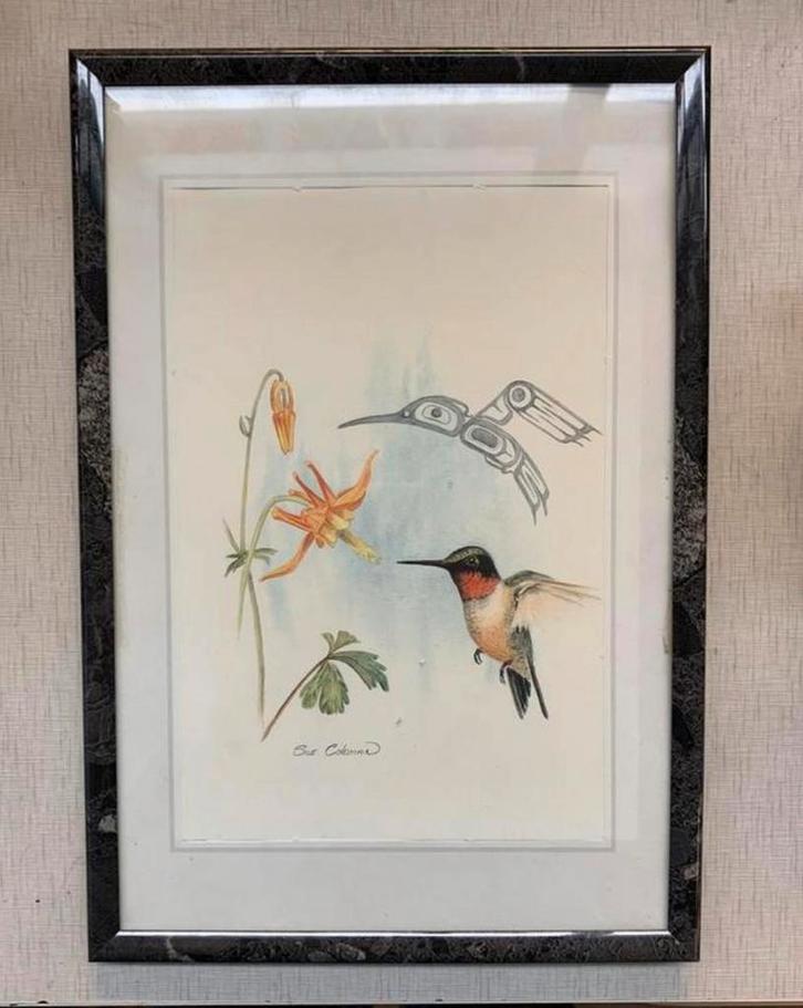 Mooie ets zeefdruk print van Sue Coleman met kolibrie., Antiek en Kunst, Kunst | Litho's en Zeefdrukken, Ophalen of Verzenden