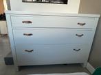 Witte commode met leren handvaten - 3 laden, Ophalen, Gebruikt, 50 tot 70 cm, 100 cm of meer