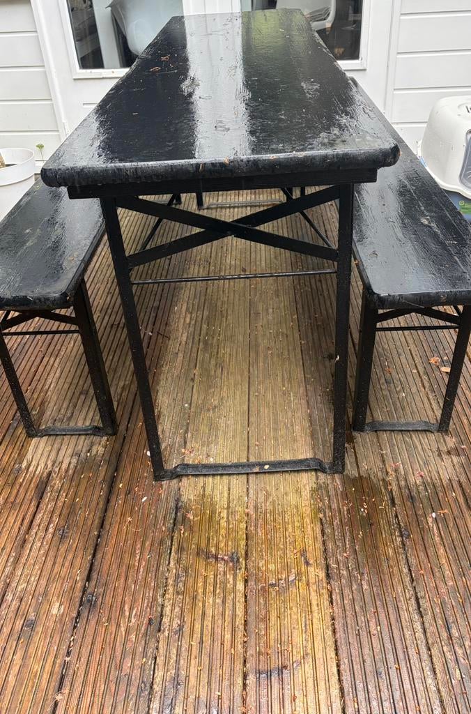 Biertafel met banken 180x50 opknapper, Gebruikt, 6 zitplaatsen, Ophalen of Verzenden, Bank