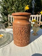Prachtige Vintage voorraadpot India bloemen houtsnijwerk, Ophalen of Verzenden