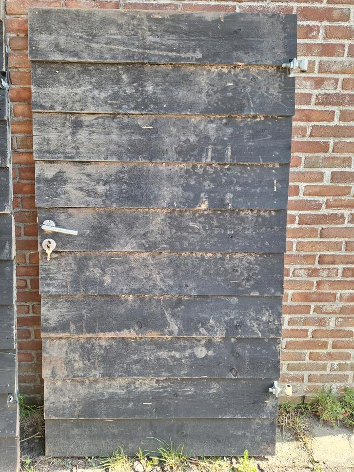 Poortdeur hout op stalen frame 101,5 x 183 cm, Tuin en Terras, Schuttingen, Gebruikt, Hout, 1 tot 2 meter, Minder dan 3 meter