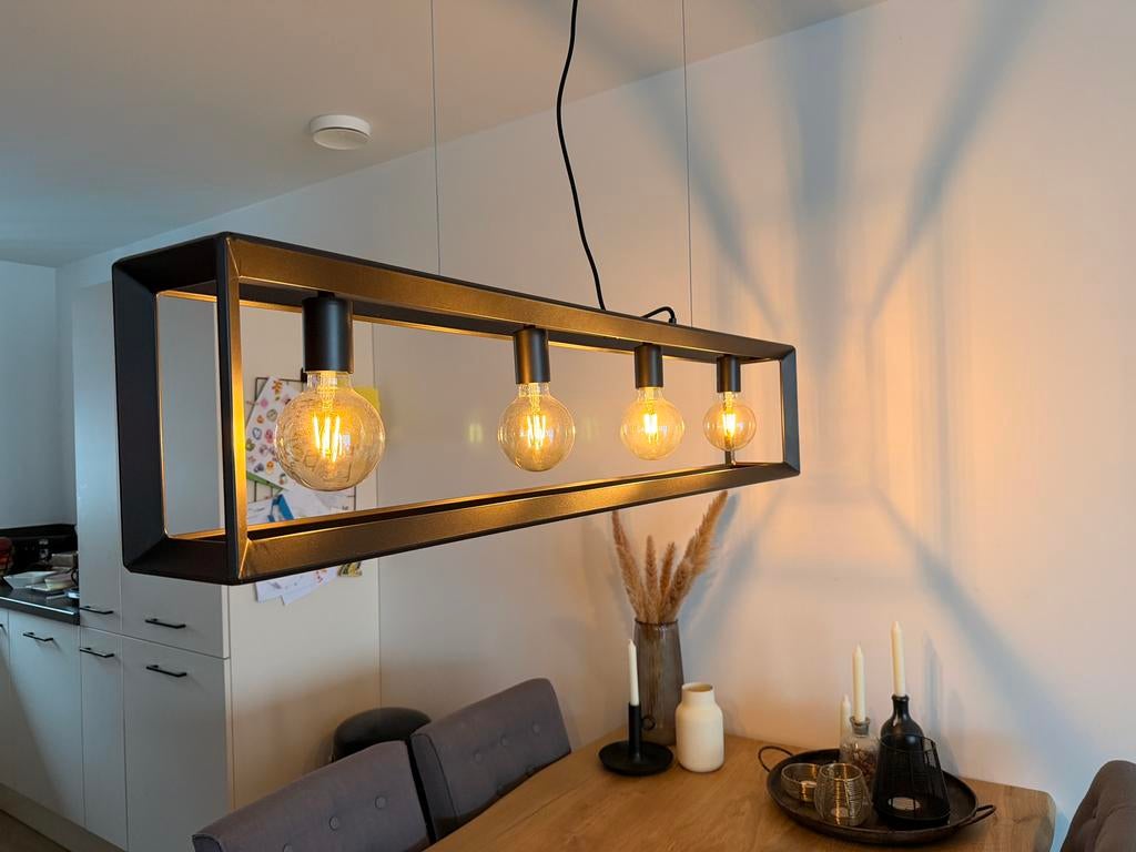 Zwarte, metalen, industriële hanglamp/eetkamertafellamp, Ophalen, Zo goed als nieuw, Minder dan 50 cm