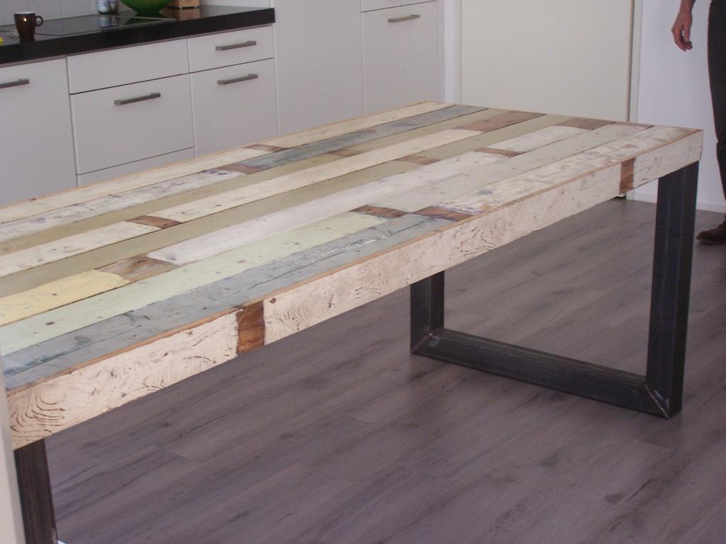 Tafel van sloophout met houten of stalen poten op maat., Ophalen of Verzenden