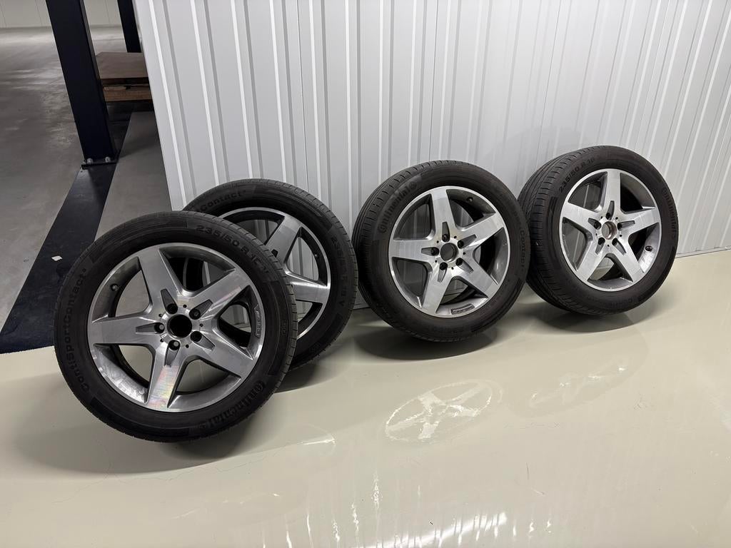 18 inch Originele MB AMG Velgen + Continental Zomerbanden, Auto-onderdelen, Banden en Velgen, Ophalen, 18 inch, Banden en Velgen