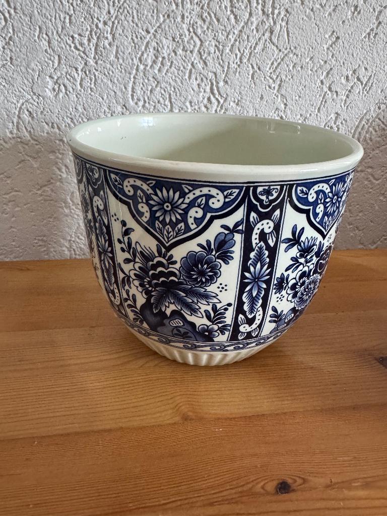 Vintage Delfsblauwe bloempot Royal Sphinx Boch, Tuin en Terras, Bloempotten, Rond, Ophalen of Verzenden, Zo goed als nieuw, Aardewerk