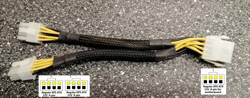 EPS 8 pin - 2x 8pin Y splitter voeding Sleeved 15cm, Ophalen, Nieuw