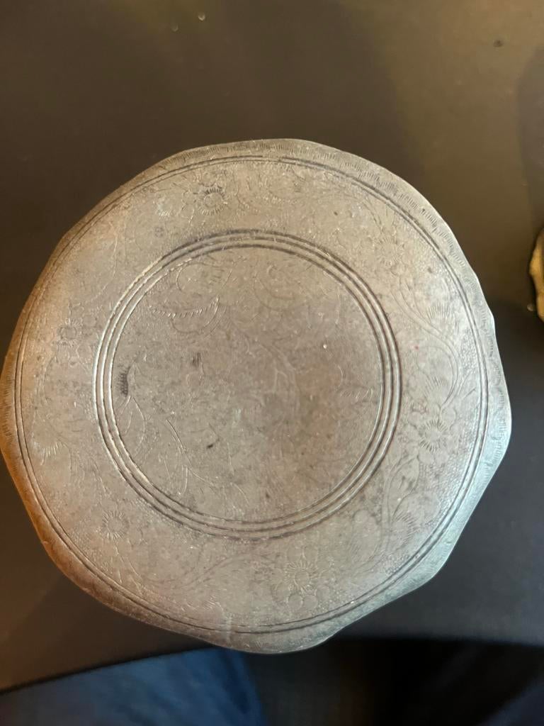 Antieke tinnen Banka pot met gravure, Ophalen of Verzenden