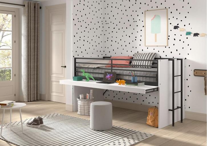 Sam halfhoogslaper met uitschuifbureau - 90x200 - Wit, Huis en Inrichting, Slaapkamer | Stapelbedden en Hoogslapers