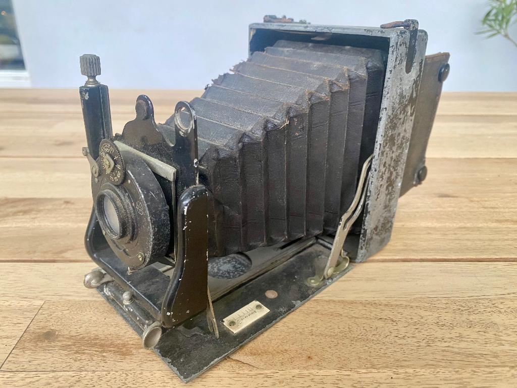 Antieke Duitse metalen plaatcamera  1905-15, Rietzschel-lens, Ophalen of Verzenden, Gebruikt, Compact, Overige Merken