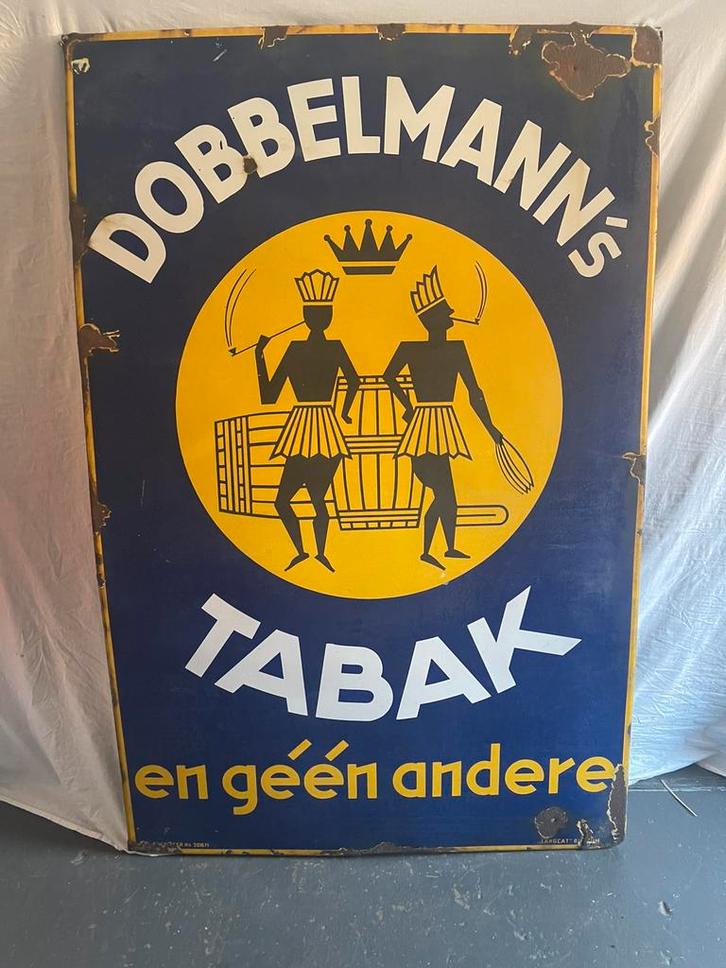 Emaille Oud Geleefd Dobbelmann’s Tabak Bord ( mega groot ), Verzamelen, Merken en Reclamevoorwerpen, Ophalen