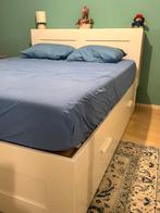 Ikea Brimnes: Bedframe + opberger + bedeinde, wit, 160x200cm, Huis en Inrichting, Slaapkamer | Bedden, Ophalen, Wit, Tweepersoons