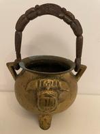 Antiek bronzen kookpot ‘grape’ | hengsel + wapenschild 1671, Ophalen of Verzenden