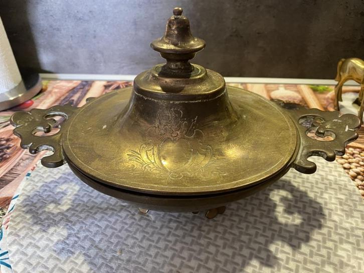 bronze prachtige 19de-eeuwse schaal met deksel, Antiek en Kunst, Antiek | Koper en Brons, Brons, Ophalen of Verzenden