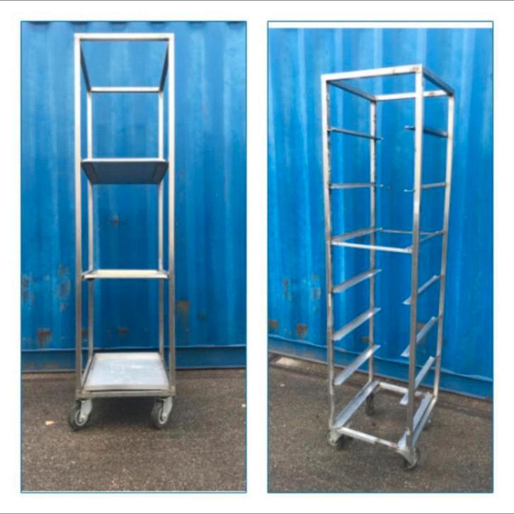 2 rvs mobiele dienbladwagens / Regaalwagen voor GN platen, Huis en Inrichting, Keuken | Keukenbenodigdheden, Gebruikt, Ophalen of Verzenden