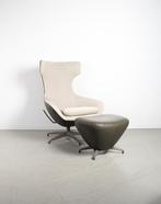 1x Leolux Caruzzo Fauteuil +Voetenbank Beige/Antraciet Stof, Niet ingevuld, Niet ingevuld, 75 tot 100 cm, Ophalen of Verzenden